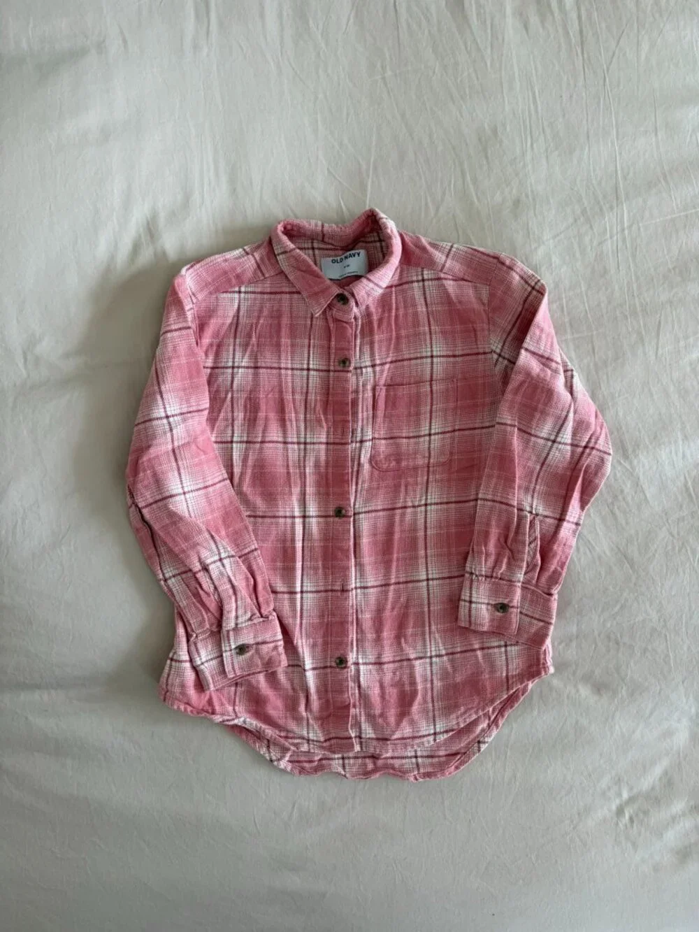 Old Navy Kids Girls Pink Plaid Flannel Button Down Shirt Size 8